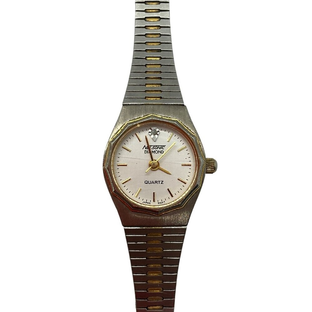 Vintage Nelsonic Diamond Gold & Silver two toned Wrist Watch New battery